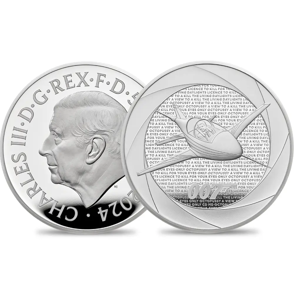 2024 チャールズ3世 「007の60年」ボンド映画記念シリーズ第3弾 「1980年代」 5ポンド 2オンスプルーフ銀貨 未鑑定 箱付き【ご予約承り品】