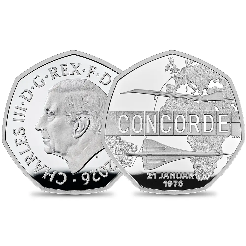 イギリス 2026 チャールズ3世 コンコルド就航50周年記念 50ペンスプルーフ銀貨 未鑑定 箱付き【ご予約承り品】