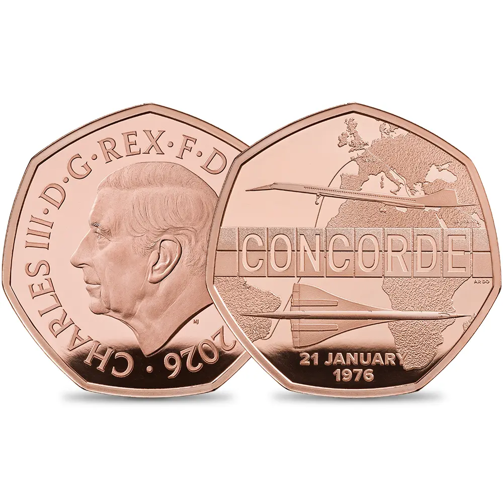 イギリス 2026 チャールズ3世 コンコルド就航50周年記念 50ペンスプルーフ金貨 未鑑定 箱付き【ご予約承り品】