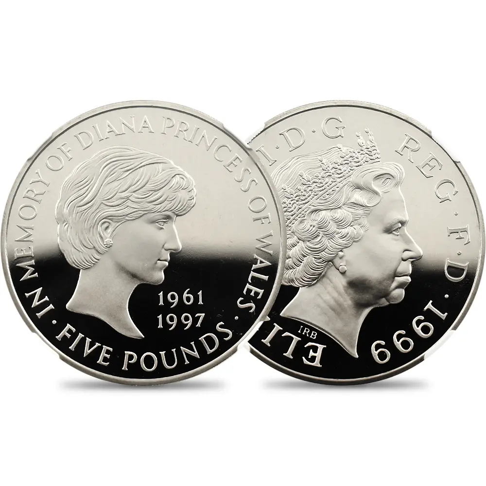 イギリス 1999 エリザベス2世 ダイアナ妃追悼記念 5ポンド白銅貨 NGC PF69UC
