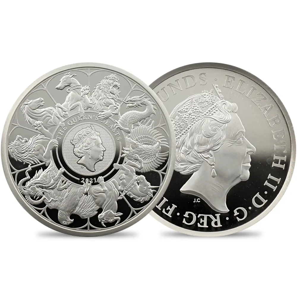 イギリス 2021 エリザベス2世 クイーンズビースト コンプリーター 英国王室の十大守護獣 5ポンド2オンス銀貨 発行即日鑑定品 NGC PF69UC COA付き