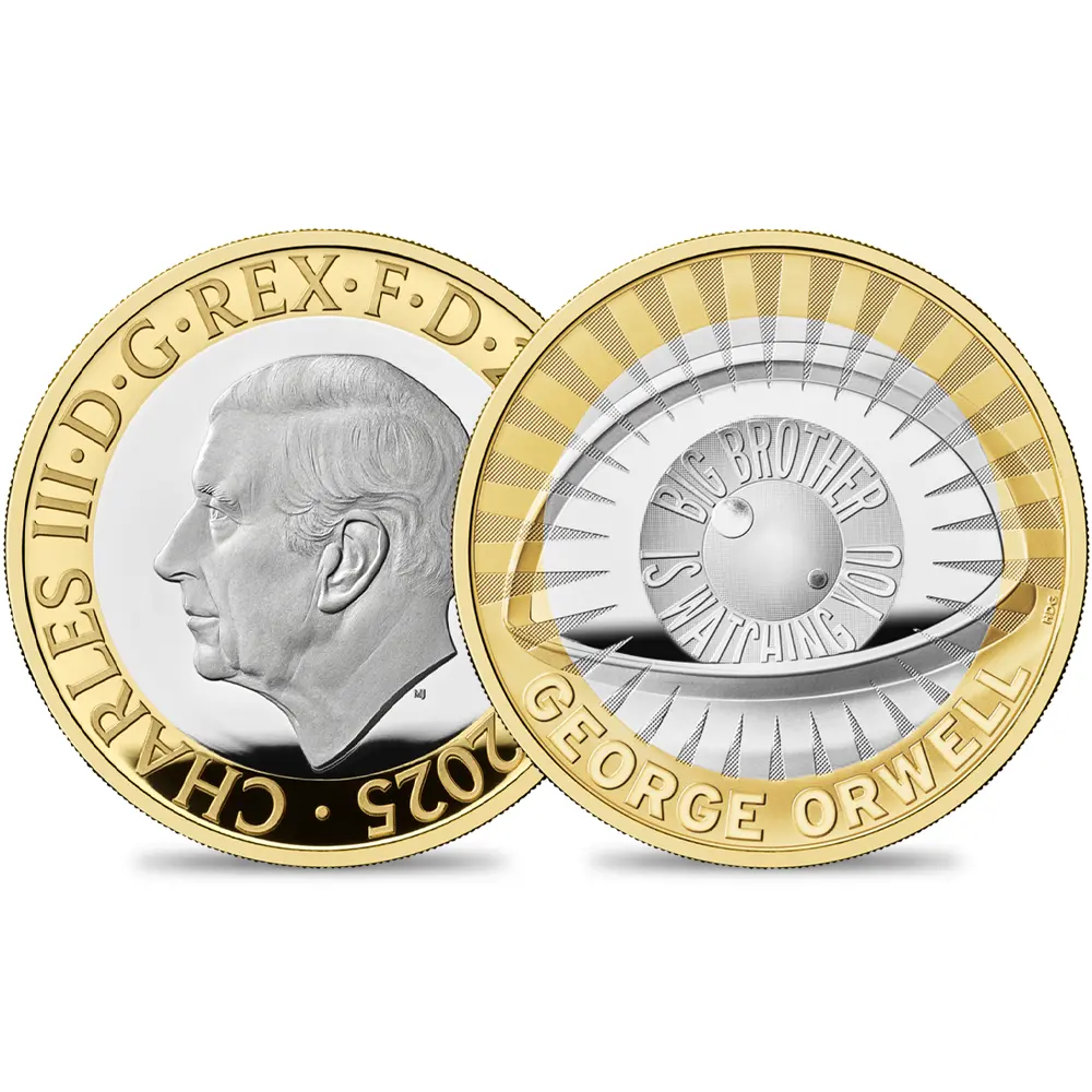 2025 チャールズ3世 ジョージ・オーウェル 2ポンドプルーフ銀貨 金メッキ付 未鑑定 箱付き【ご予約承り品】