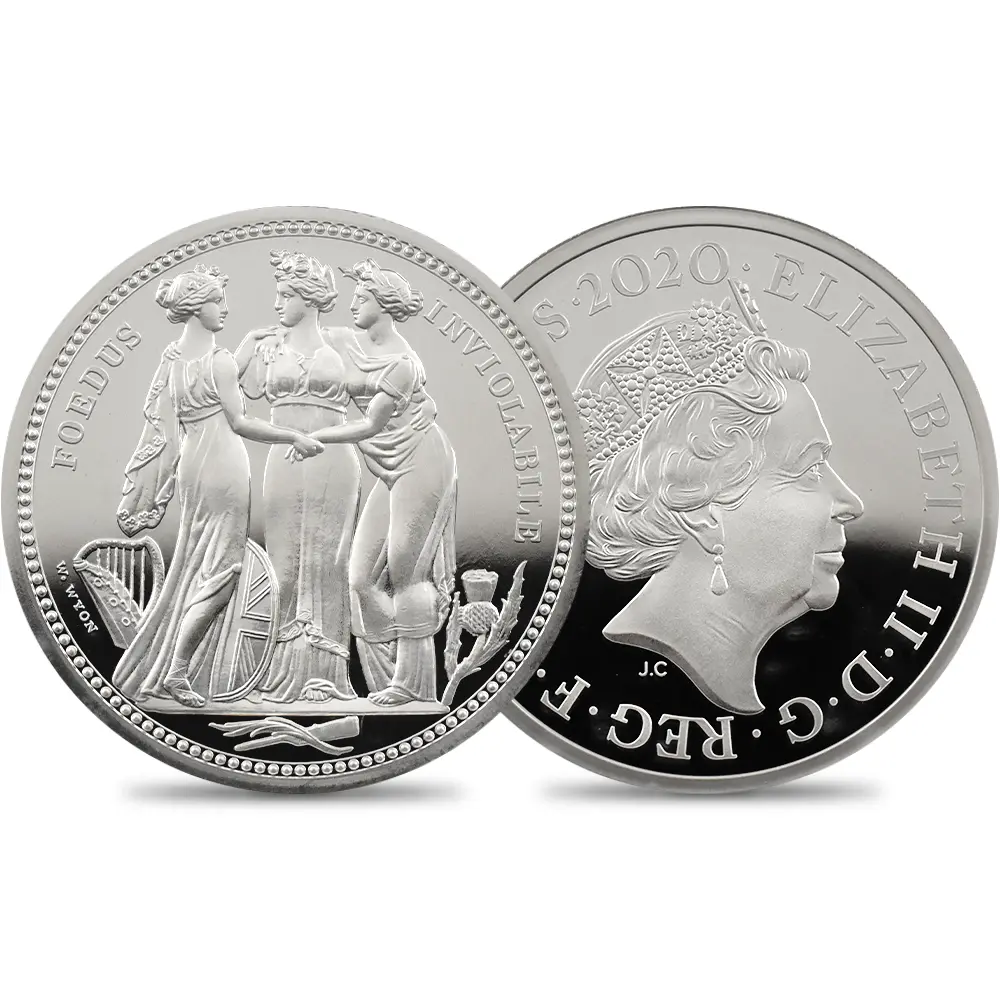 イギリス 2020 エリザベス2世 スリーグレーセス 5ポンド2オンス銀貨 発行即日鑑定品 NGC PF69UC 箱付き