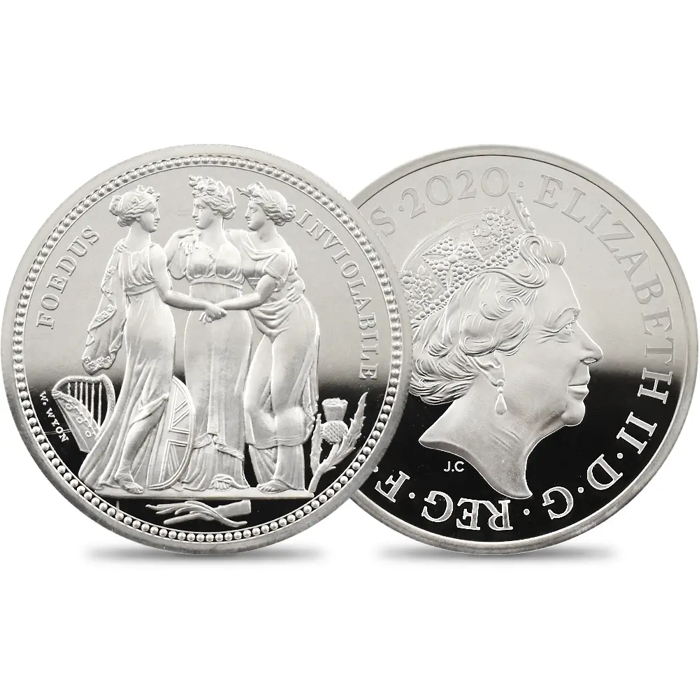 イギリス 2020 エリザベス2世 スリーグレーセス 5ポンド2オンス銀貨 ファーストリリース NGC PF70UC 箱付き