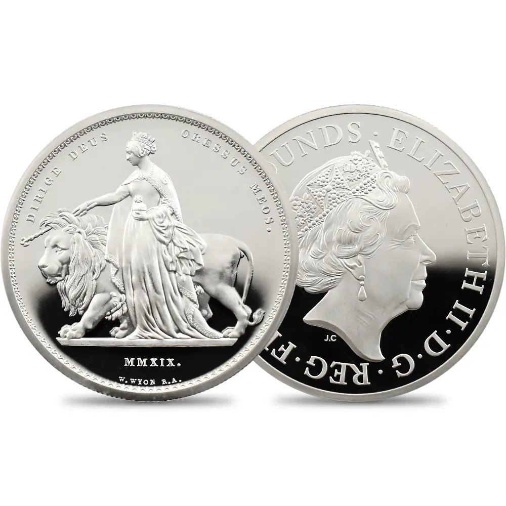 イギリス 2019 エリザベス2世 ウナ＆ライオン 5ポンド2オンス銀貨 PCGS PR69DCAM 箱付き