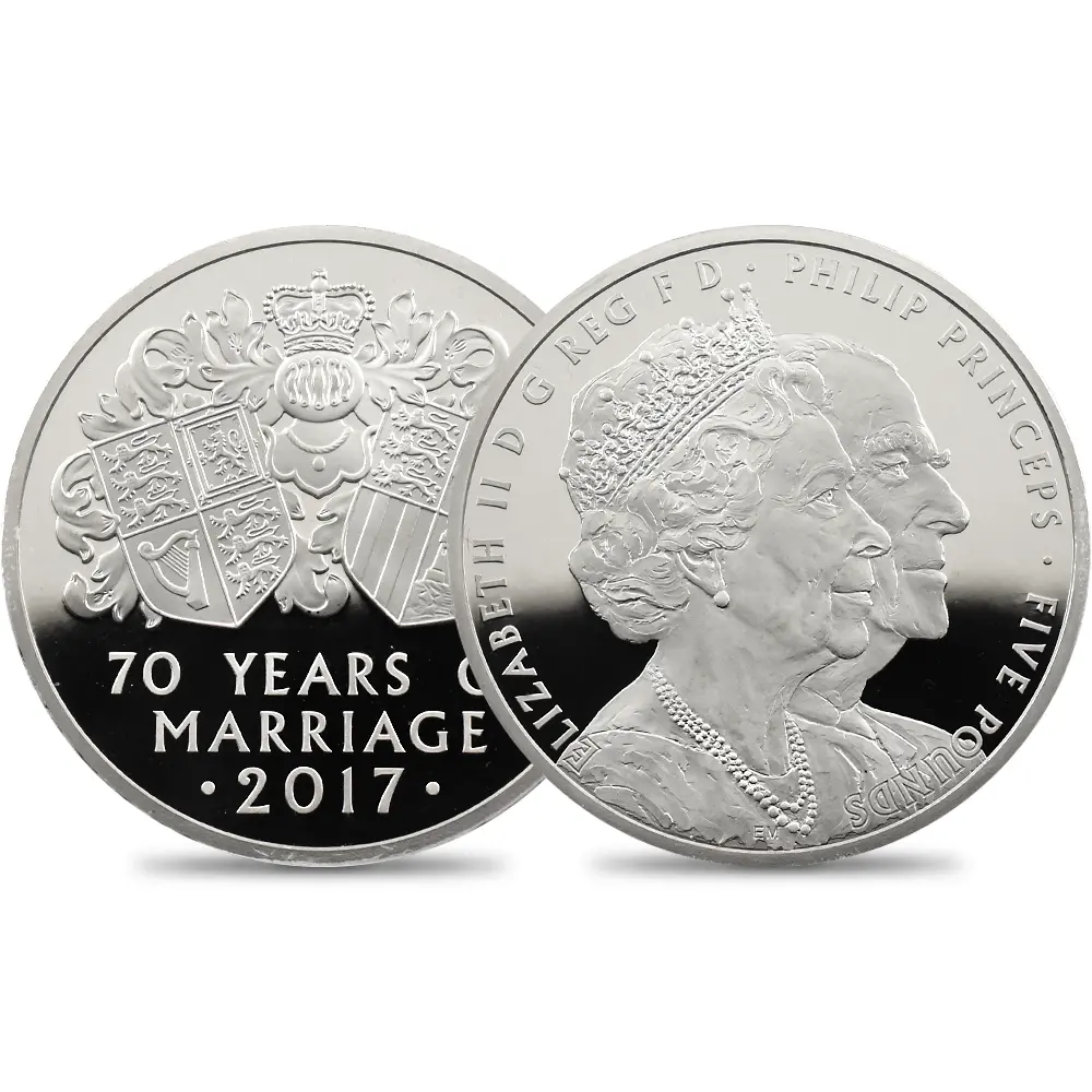 イギリス 2017 エリザベス2世 御成婚70周年記念 5ポンド 3オンスプラチナ貨 PCGS PR69DC