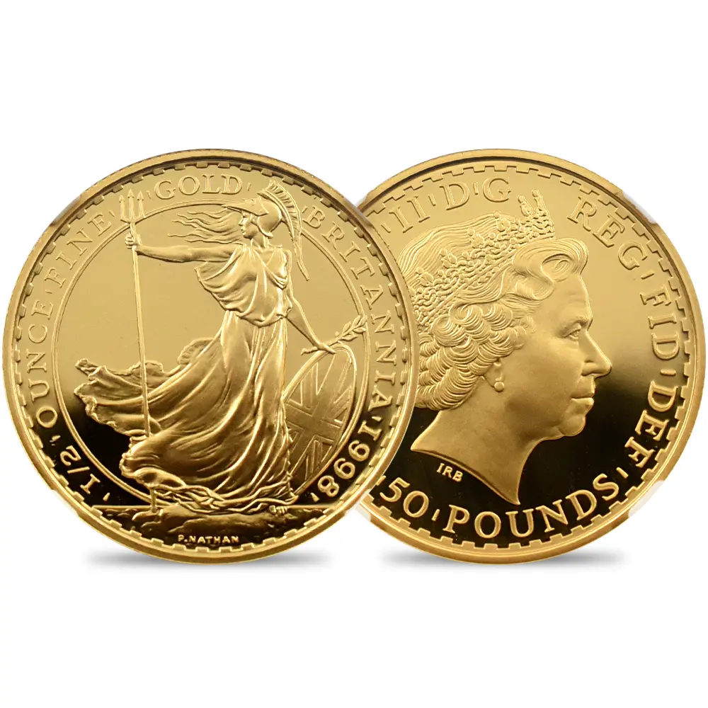 イギリス 1998 エリザベス2世 ブリタニア 50ポンド1/2オンス金貨 NGC PF70UC