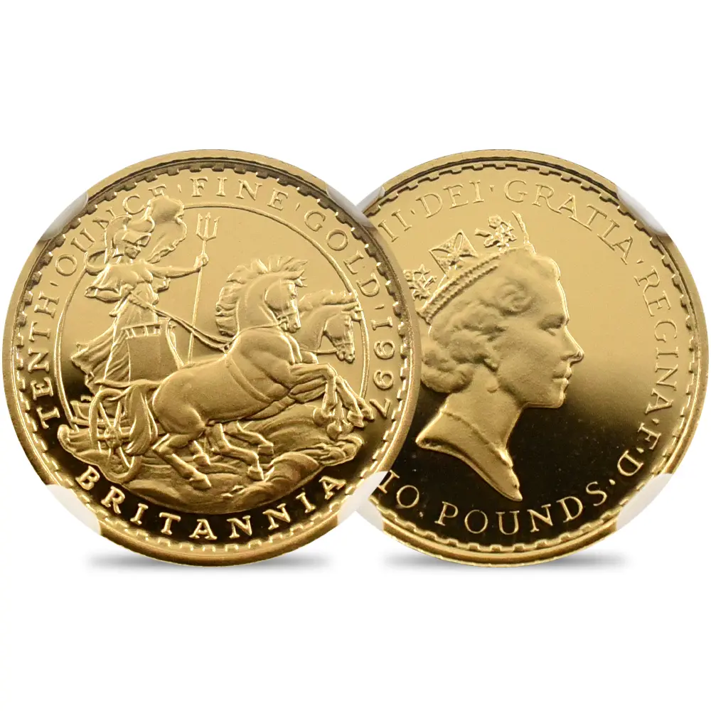 イギリス 1997 エリザベス2世 ミドルエリザべス ブリタニア 10ポンド1/10オンス金貨 NGC PF69UC