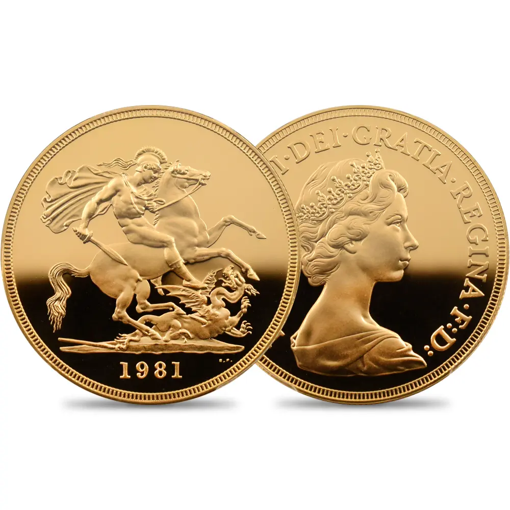 イギリス 1981 エリザベス2世 ヤングエリザベス 聖ジョージ竜退治 5ポンド金貨 PCGS PR69DC S-4201