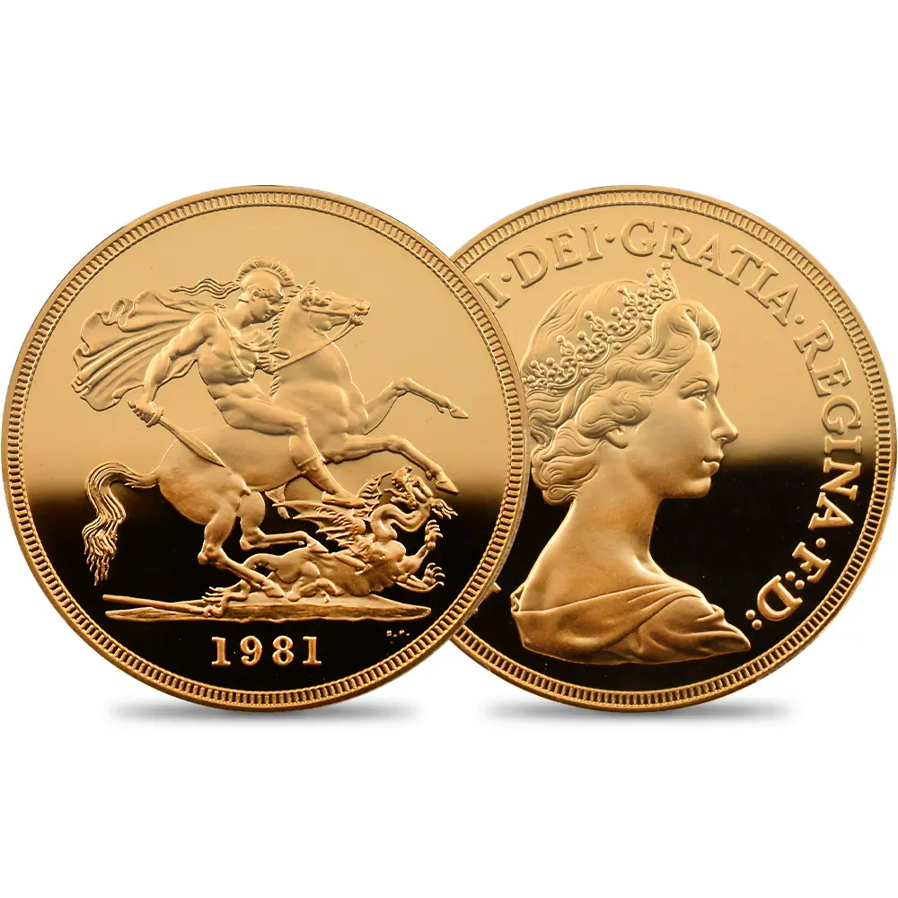 イギリス 1981 エリザベス2世 ヤングエリザベス 聖ジョージ竜退治 5ポンド金貨 PCGS PR69DC S-4201