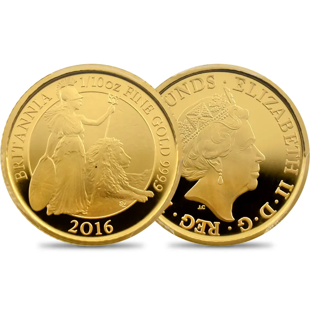 イギリス 2016 エリザベス2世 ブリタニア 10ポンド 1/10オンス 金貨 PCGS PR69DC