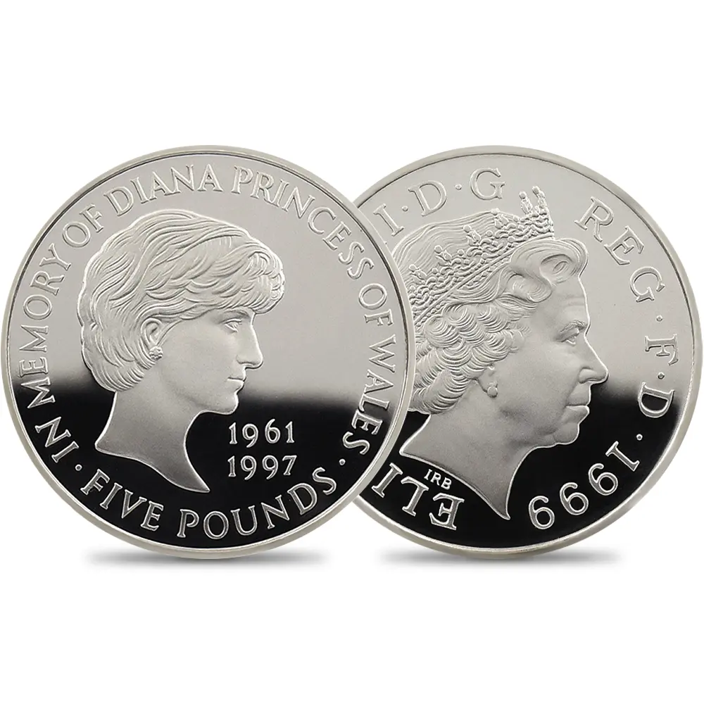 イギリス 1999 エリザベス2世 ダイアナ妃追悼記念 5ポンド銀貨 NGC PF69UC 箱付き