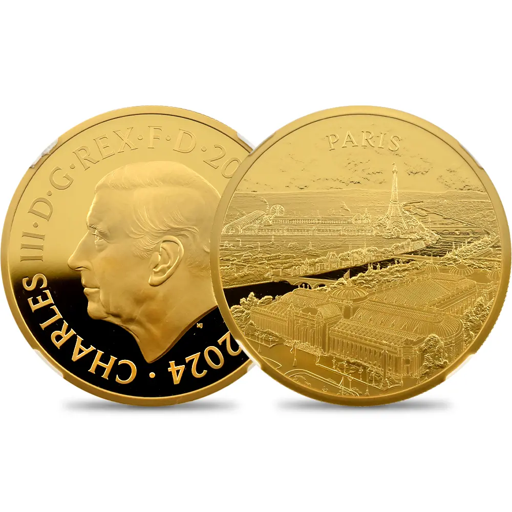 イギリス 2024 チャールズ3世 都市景観シリーズ第3弾 パリ 200ポンド2オンス金貨 NGC PF70UC 箱付き