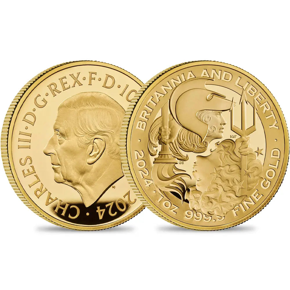 2024 チャールズ3世 ブリタニア＆リバティ 100ポンド1オンスプルーフ金貨 未鑑定 箱付き