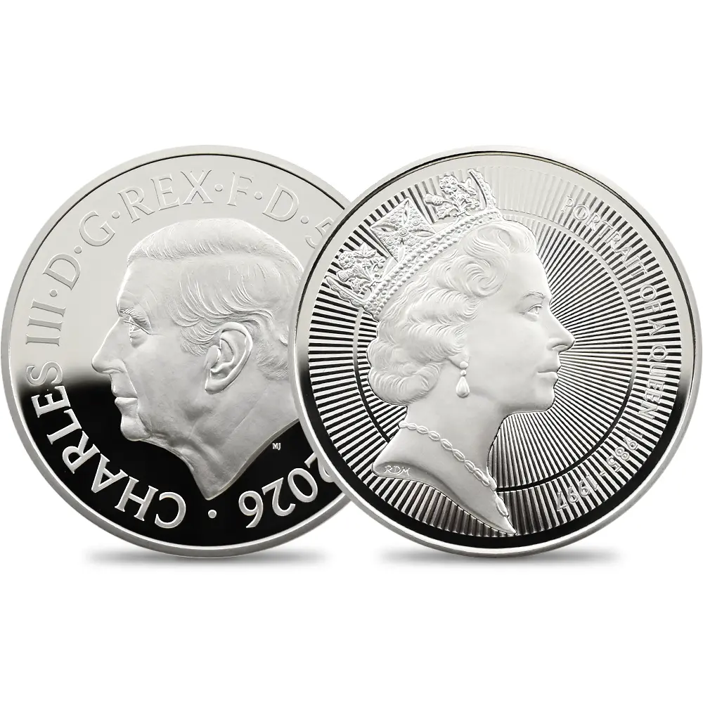 イギリス 2026 チャールズ3世 エリザベス2世のコイン肖像シリーズ 第三弾 ミドルエリザベス 5ポンドプルーフ銀貨 未鑑定 箱付き
