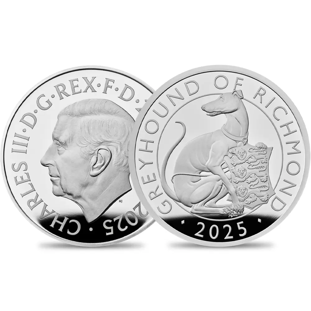 2025 チャールズ3世 ロイヤルテューダービースト リッチモンドのグレイハウンド 2ポンド1オンスプルーフ銀貨 未鑑定 箱付き【ご予約承り品】