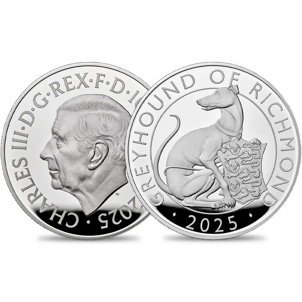 2025 チャールズ3世 ロイヤルテューダービースト リッチモンドのグレイハウンド 10ポンド5オンスプルーフ銀貨 未鑑定 箱付き【ご予約承り品】