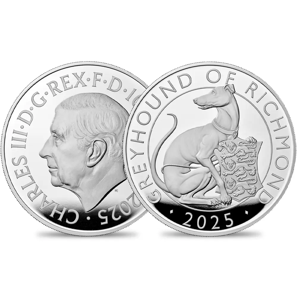 2025 チャールズ3世 ロイヤルテューダービースト リッチモンドのグレイハウンド 10ポンド10オンスプルーフ銀貨 未鑑定 箱付き【ご予約承り品】