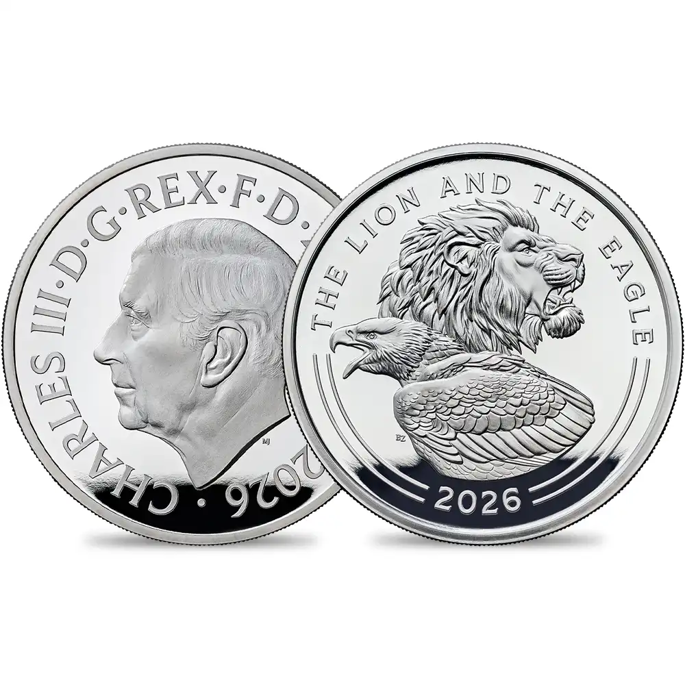イギリス 2026 チャールズ3世 ライオン＆イーグル 2ポンド1オンスプルーフ銀貨 未鑑定 箱付き【ご予約承り品】