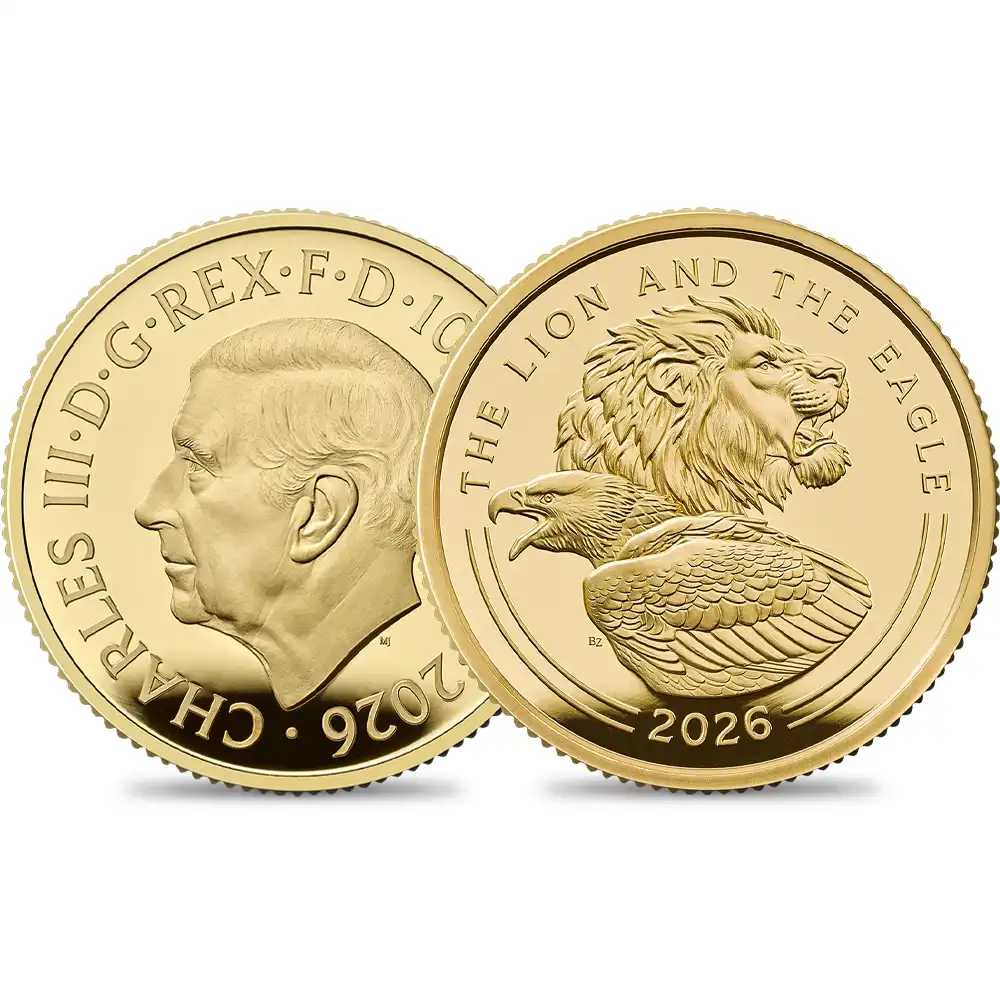 イギリス 2026 チャールズ3世 ライオン＆イーグル 100ポンド1オンスプルーフ金貨 未鑑定 箱付き【ご予約承り品】