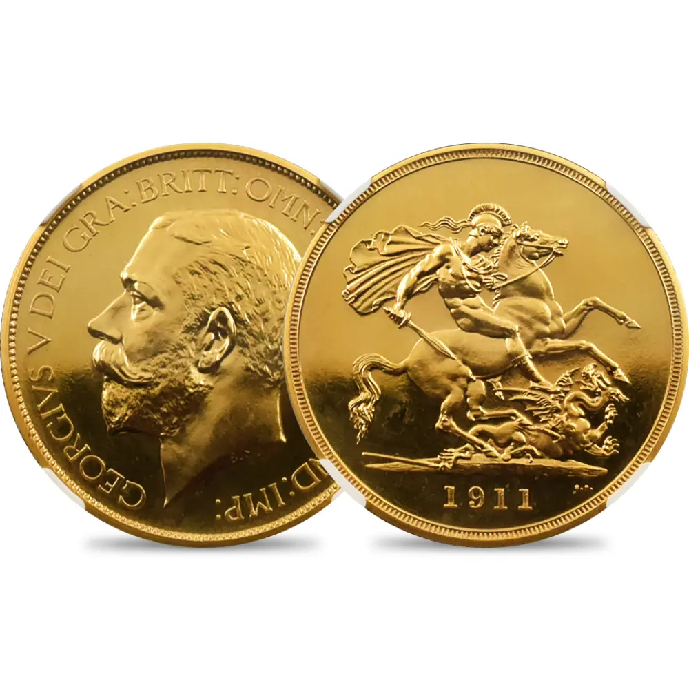 1911 ジョージ5世 聖ジョージ竜退治 5ソブリン金貨 NGC PF66