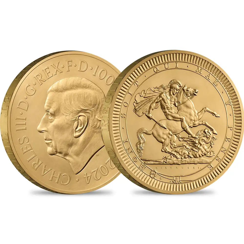 2024 チャールズ3世 ピストルッチ作聖ジョージ竜退治 1000ポンド1キロプルーフ金貨 未鑑定 箱付き【ご予約承り品】