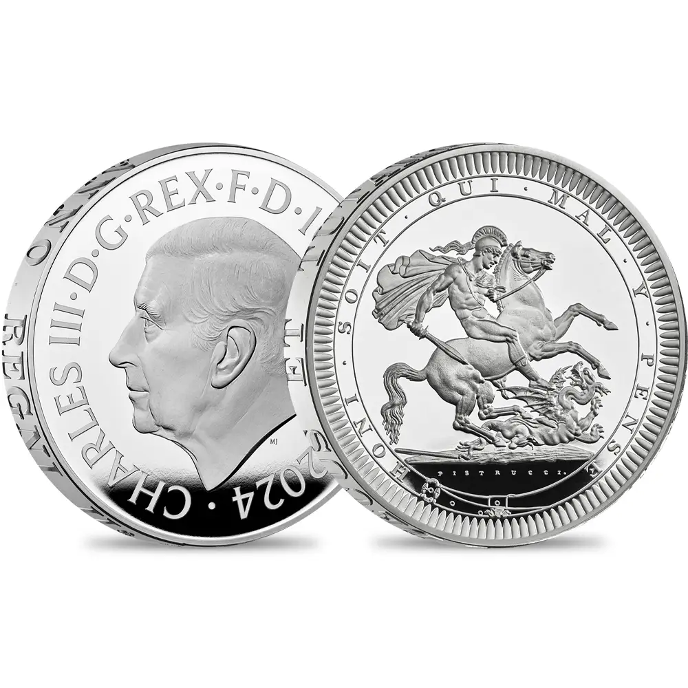 2024 チャールズ3世 ピストルッチ作聖ジョージ竜退治 10ポンド5オンスプルーフ銀貨 未鑑定 箱付き【ご予約承り品】
