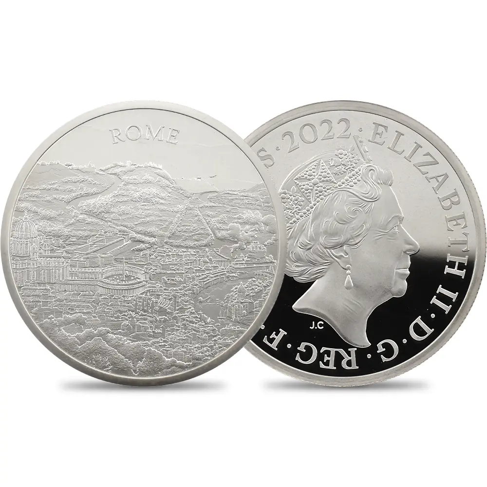 イギリス 2022 エリザベス2世 都市景観シリーズ第2弾 ローマ 5ポンド2オンス銀貨 発行即日鑑定品 NGC PF70UC 箱付き