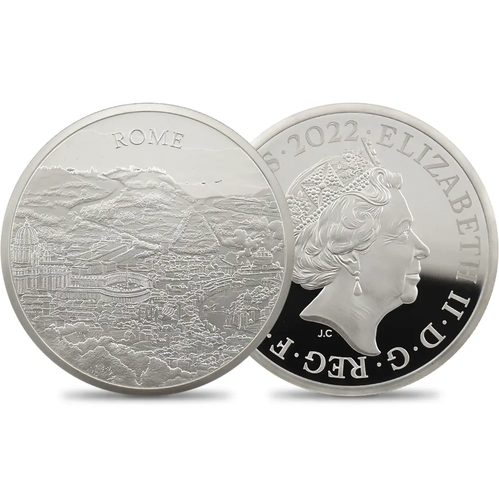 イギリス 2022 エリザベス2世 都市景観シリーズ第2弾 ローマ 5ポンド2オンス銀貨 発行即日鑑定品 NGC PF70UC 箱付き