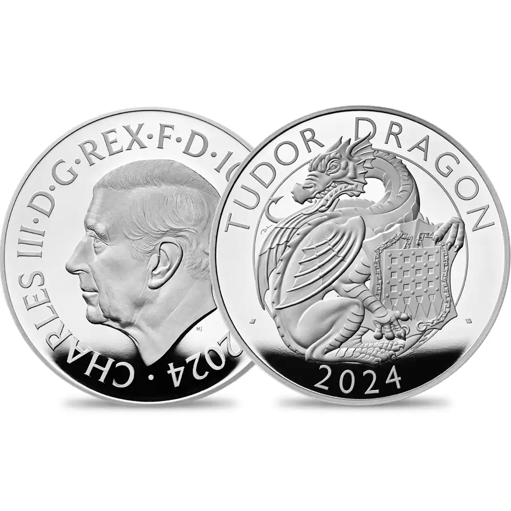 2024 チャールズ3世 ロイヤルテューダービースト テューダー朝のドラゴン 10ポンド10オンスプルーフ銀貨 未鑑定 箱付き【ご予約承り品】