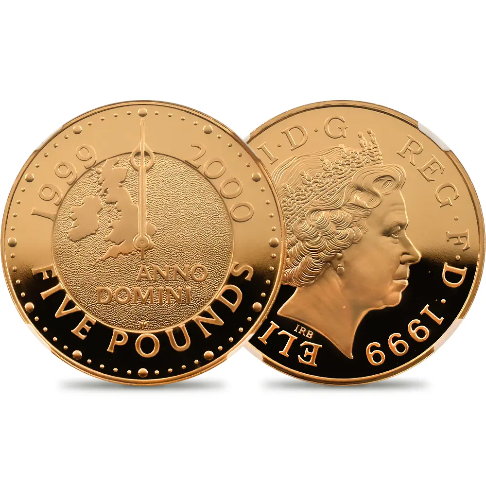 イギリス 1999 エリザベス2世 新世紀記念(ミレニアム) 5ポンド金貨 NGC PF69UC