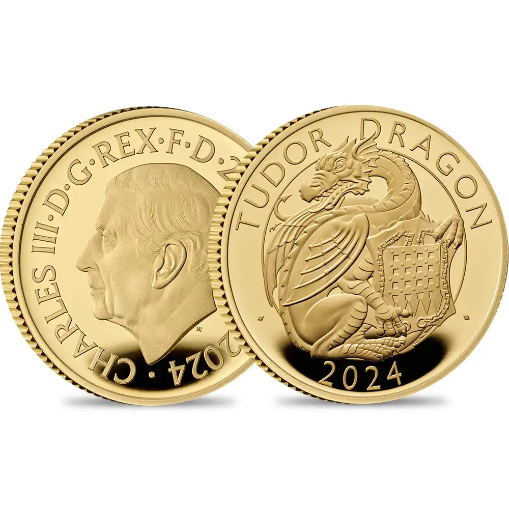 2024 チャールズ3世 ロイヤルテューダービースト テューダー朝のドラゴン 25ポンド1/4オンスプルーフ金貨 未鑑定 箱付き【ご予約承り品】
