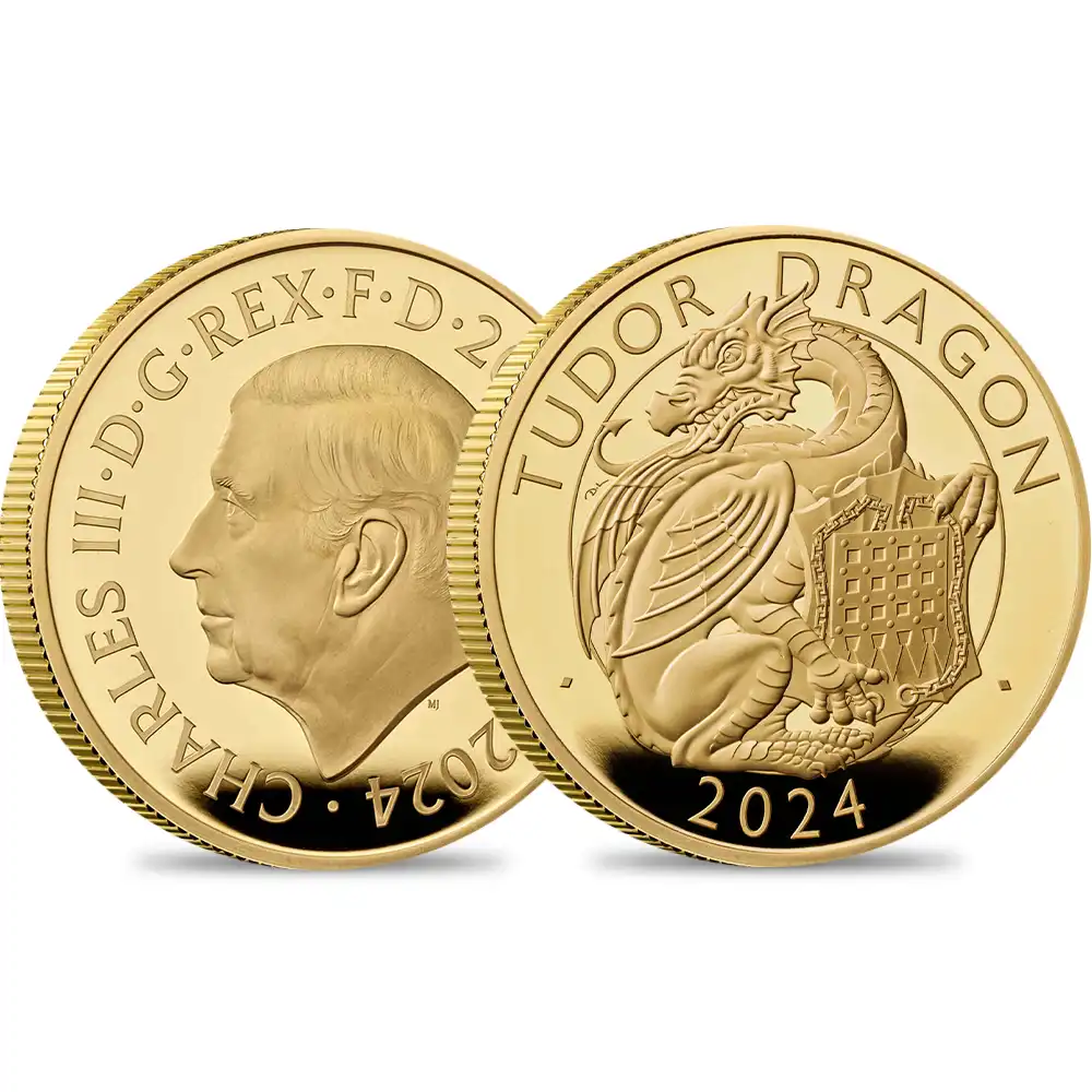 2024 チャールズ3世 ロイヤルテューダービースト テューダー朝のドラゴン 200ポンド2オンスプルーフ金貨 未鑑定 箱付き【ご予約承り品】