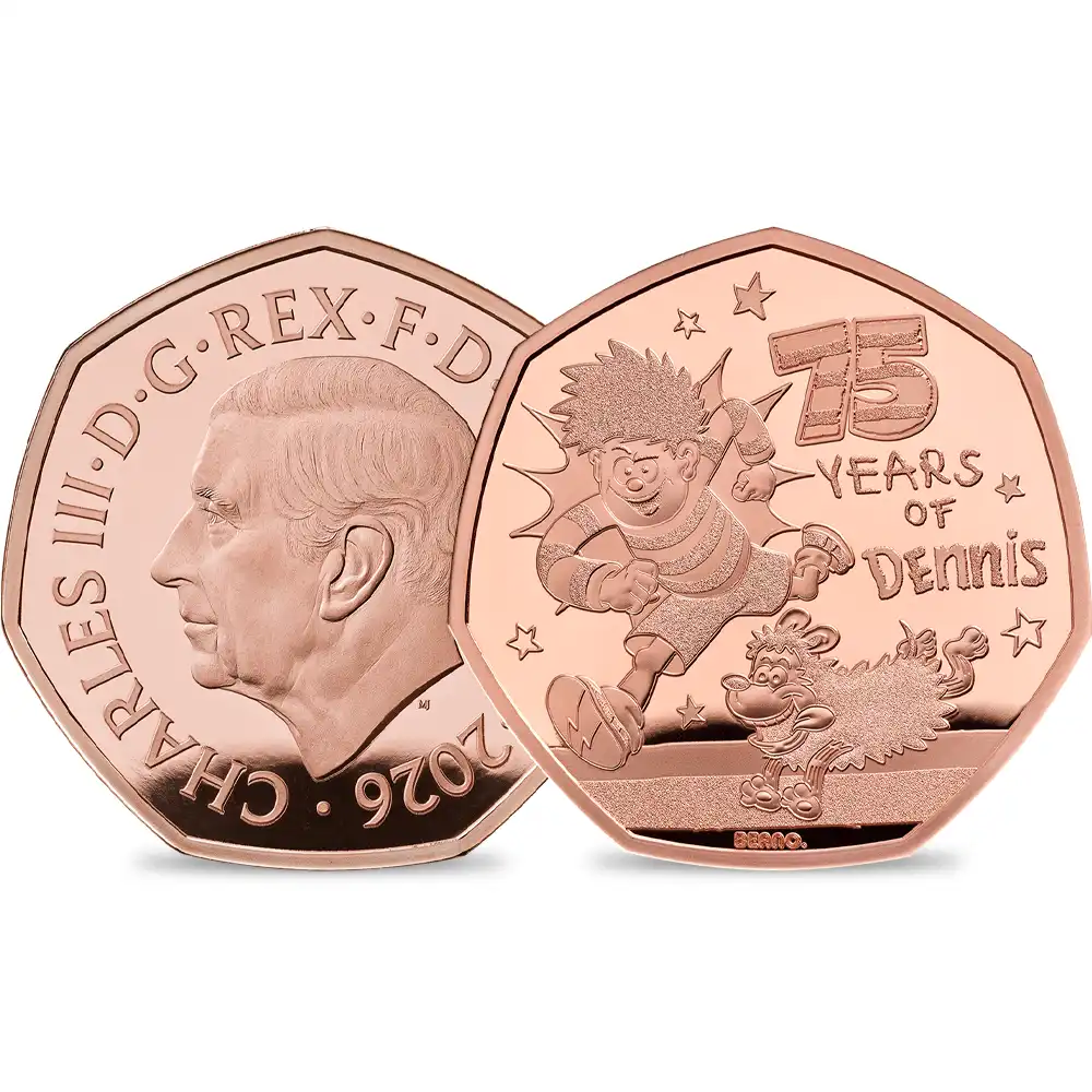 イギリス 2026 チャールズ3世 「デニス・ザ・メナス」75周年記念 50ペンスプルーフ金貨 未鑑定 箱付き【ご予約承り品】