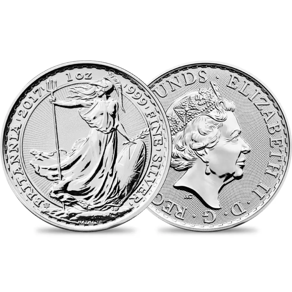 イギリス 2017 エリザベス2世 ブリタニア20周年記念 2ポンド 1オンス BU銀貨 【1枚】 (コインケース付き)