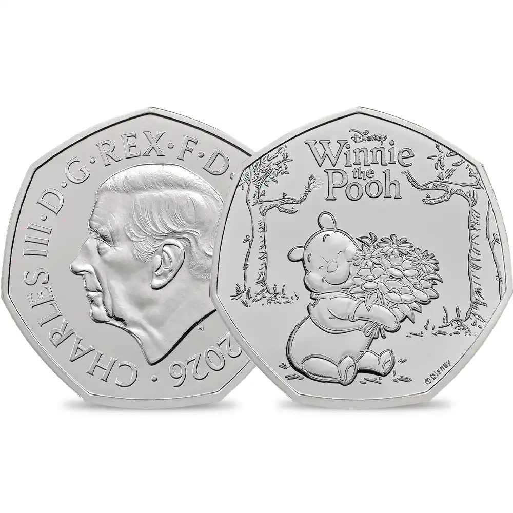 【鑑定オプション無し】イギリス 2026 チャールズ3世 くまのプーさん100周年記念 50ペンスBU白銅貨 未鑑定 パッケージ付き【ご予約承り品・納期約3~4か月】