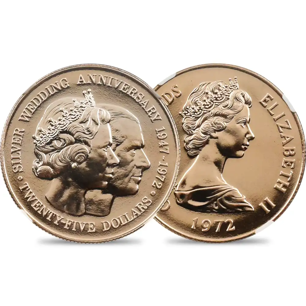 ケイマン諸島 1972 エリザベス2世 御成婚25周年記念 25ドル金貨 NGC MS69DPL