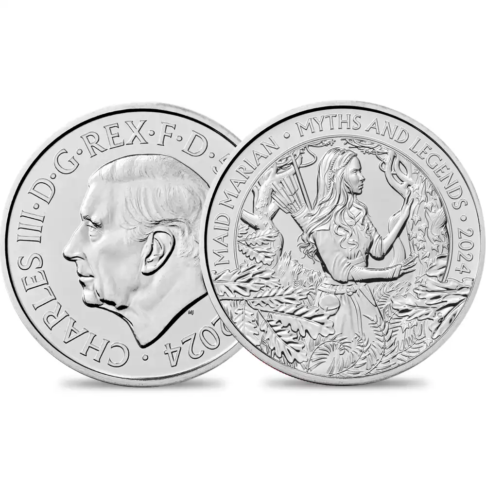 2024 チャールズ3世 神話と伝説シリーズ第5弾 乙女マリアン 5ポンドBU白銅貨 未鑑定 パッケージ付き【ご予約承り品】