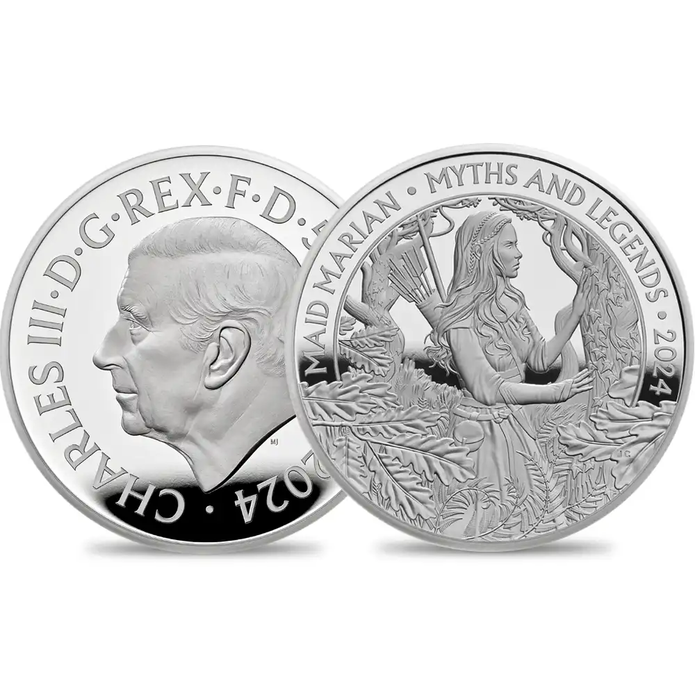 2024 チャールズ3世 神話と伝説シリーズ第5弾 乙女マリアン 5ポンド2オンスプルーフ銀貨 未鑑定 箱付き【ご予約承り品】