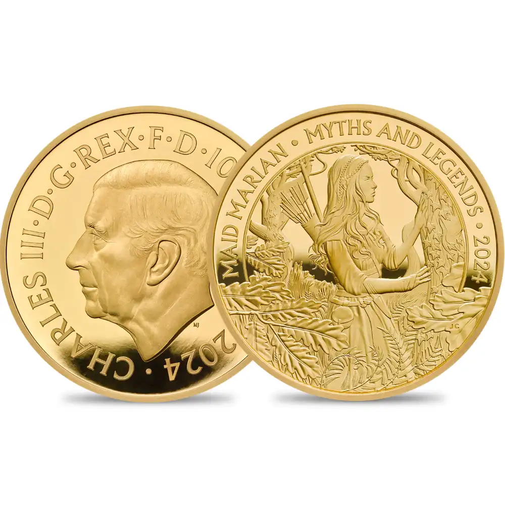 2024 チャールズ3世 神話と伝説シリーズ第5弾 乙女マリアン 100ポンド1オンスプルーフ金貨 未鑑定 箱付き