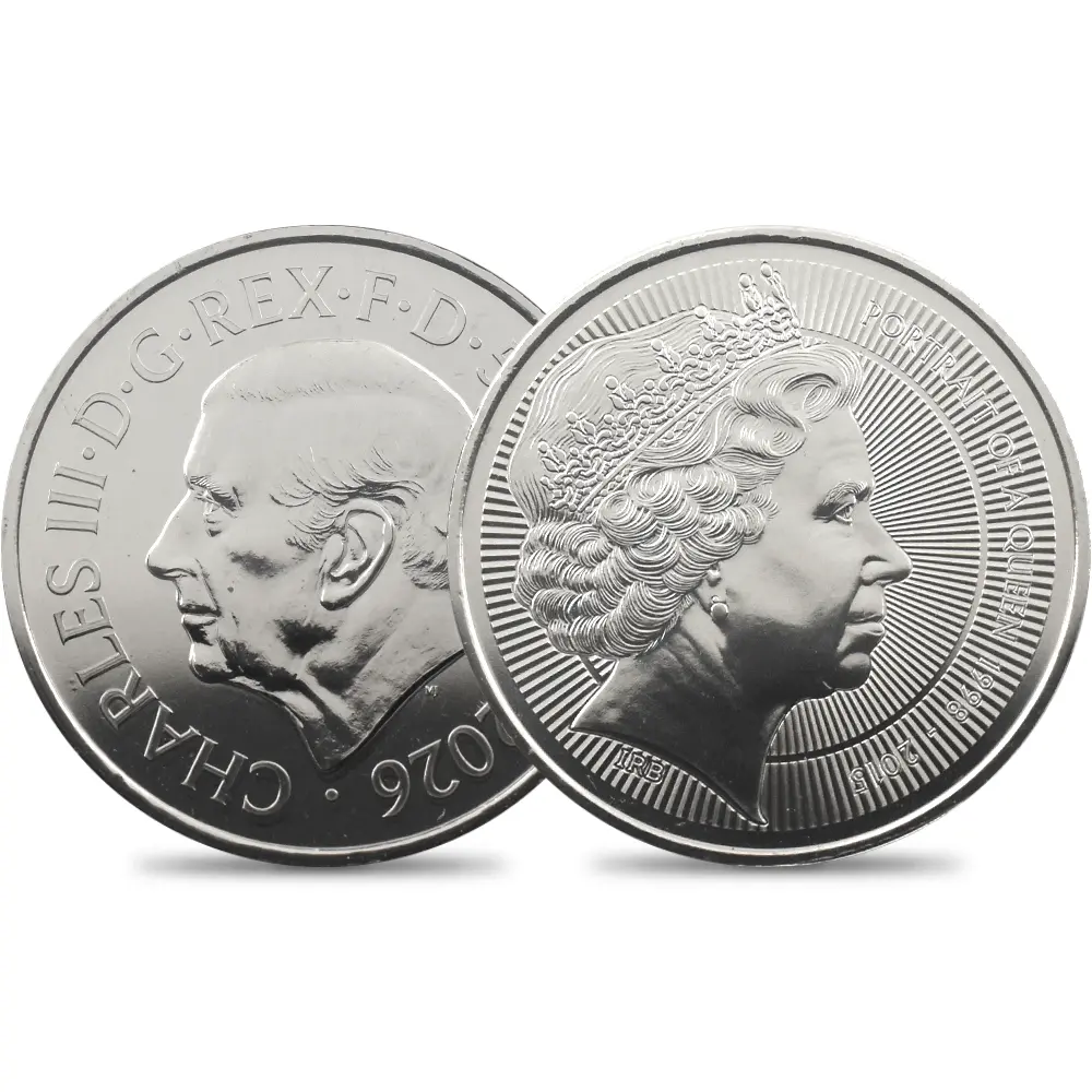 イギリス 2026 チャールズ3世 エリザベス2世のコイン肖像シリーズ 第四弾 5ポンドBU白銅貨 未鑑定 パッケージ付き