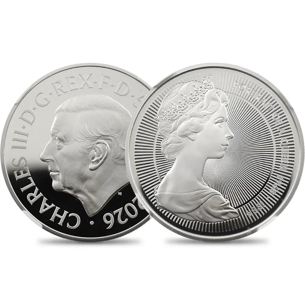 イギリス 2026 チャールズ3世 エリザベス2世のコイン肖像シリーズ 第二弾 ヤングエリザベス 5ポンドプルーフ銀貨 発行即日鑑定品 NGC PF70UC 箱付き