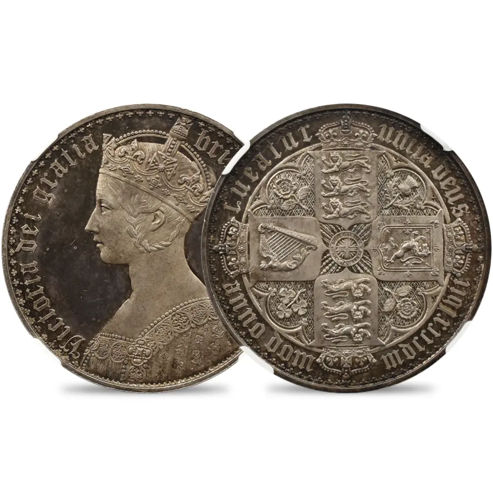 1847 ヴィクトリア女王 ゴチッククラウン銀貨 プレーンエッジ 純銀タイプ NGC PF63UC BULL-2578A N/U【R4】