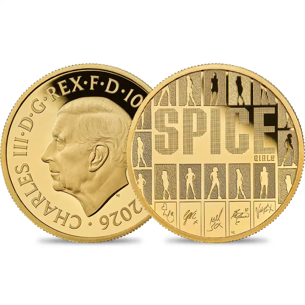 イギリス 2026 チャールズ3世 ミュージックレジェンド第13弾 スパイス・ガールズ 100ポンド1オンス プルーフ金貨 未鑑定 箱付き【ご予約承り品】