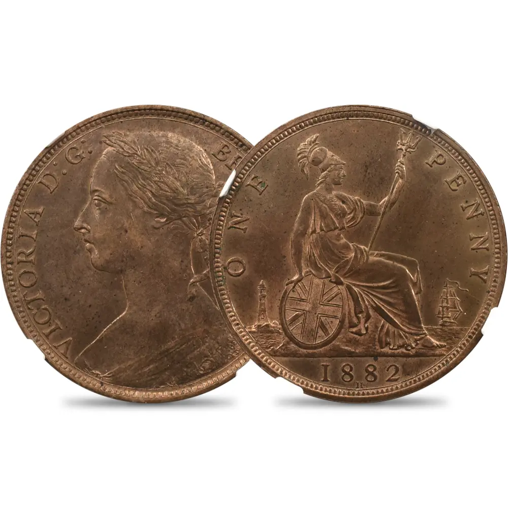 1882H ヴィクトリア女王 ブリタニア フラットシールド ペニー銅貨 NGC MS63RB