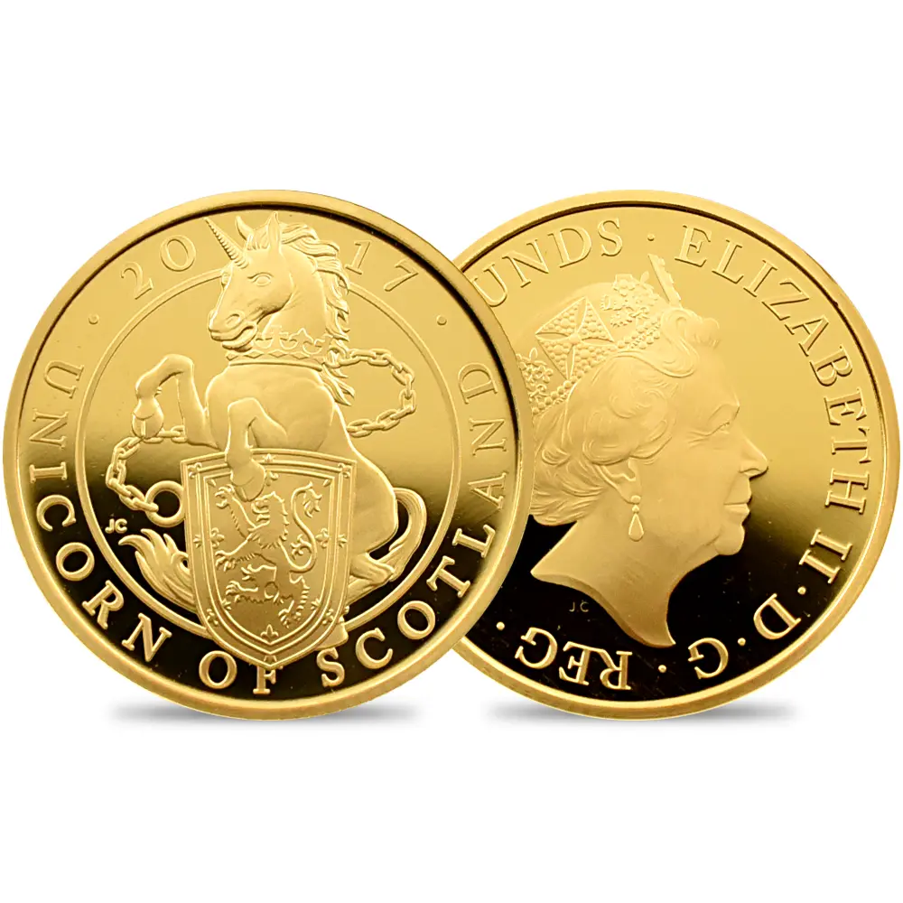 2017 エリザベス2世 クイーンズビースト スコットランドのユニコーン 25ポンド1/4オンスプルーフ金貨 未鑑定 箱付き（外箱無し）