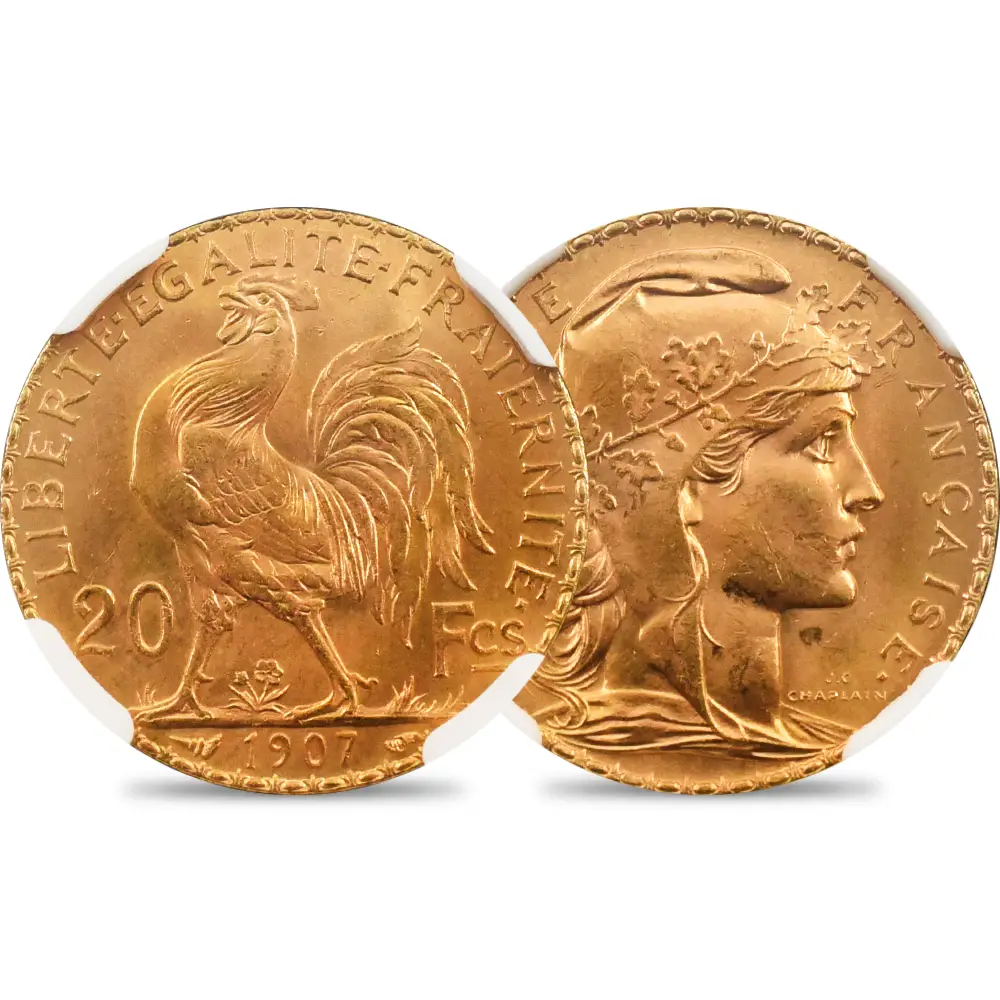 フランス 1907 マリアンヌ 20フラン金貨 NGC MS63