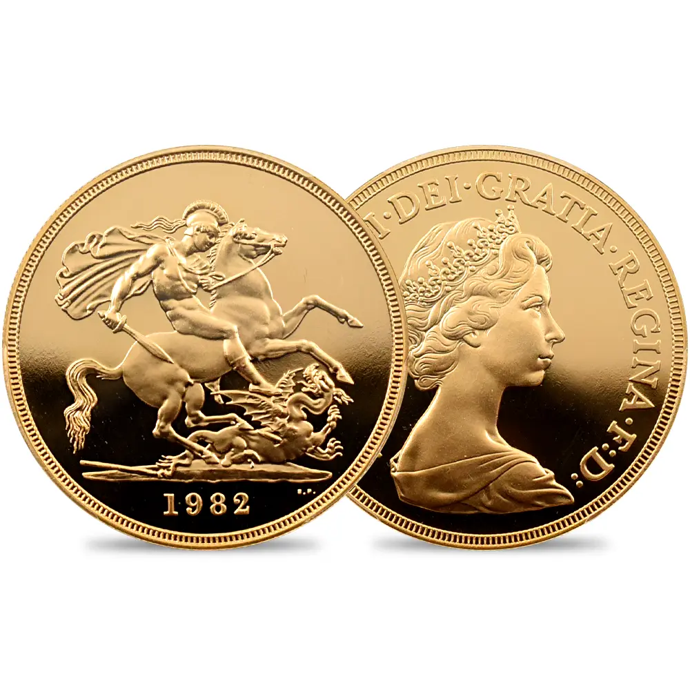 1982 エリザベス2世 ヤングエリザベス 聖ジョージ竜退治 5ポンド金貨 PCGS PR70DC S-4201