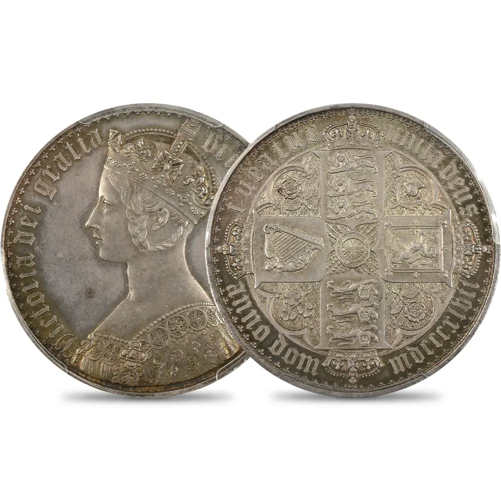 1847 ヴィクトリア女王 ゴチッククラウン銀貨 アンデシモエッジ PCGS PR63 Esc-2571