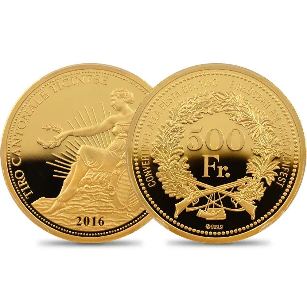 スイス 2016 ティチーノ射撃祭 500フラン 1/2オンス金貨 PCGS PR67DC